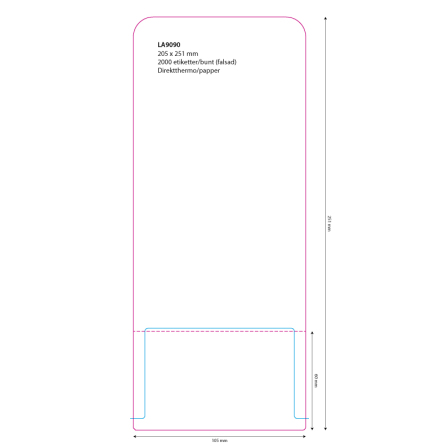 Direkttermoetikett med kvitto 105 x 251mm